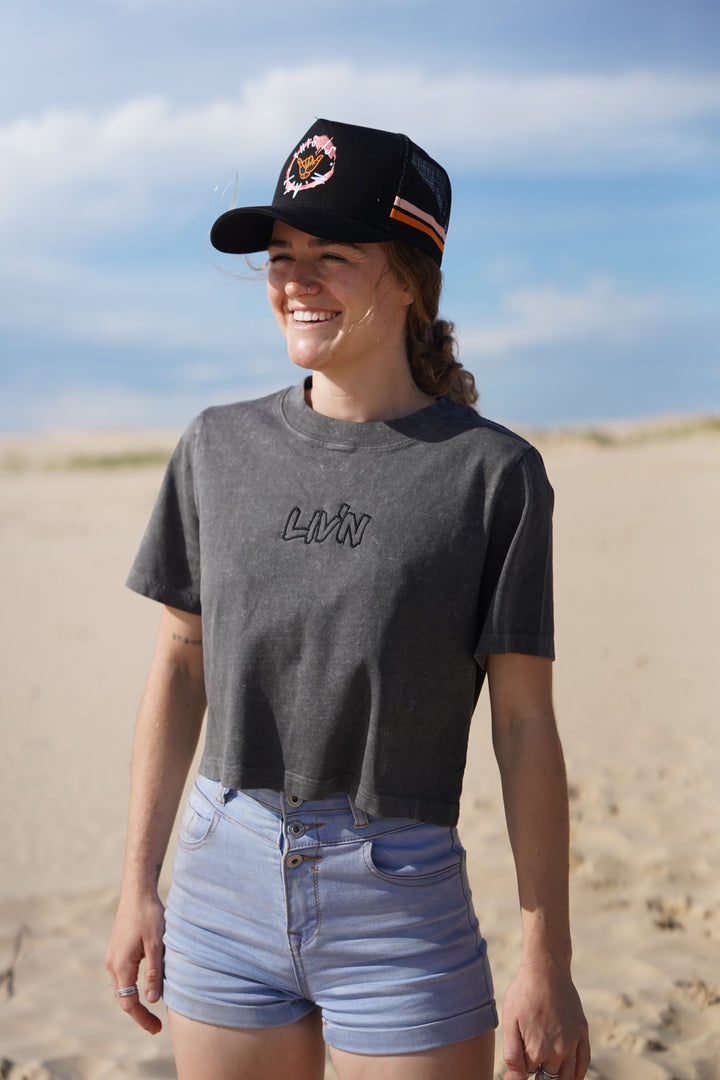 LIVN Faded stone heavy crop tee