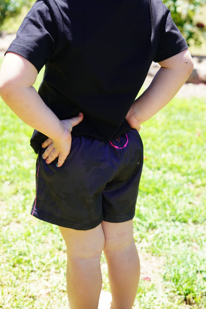 KIDS grey camo footy shorts