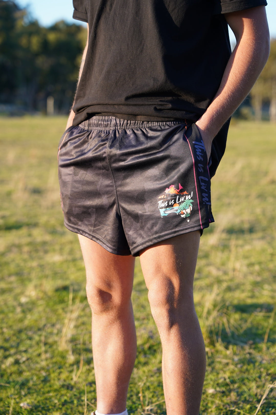 PRE SALE - ADULTS Black/Grey Camo Footy Shorts