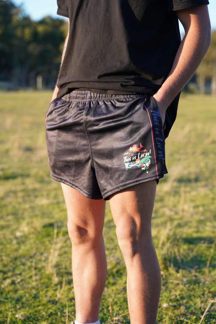 PRE SALE - ADULTS Black/Grey Camo Footy Shorts