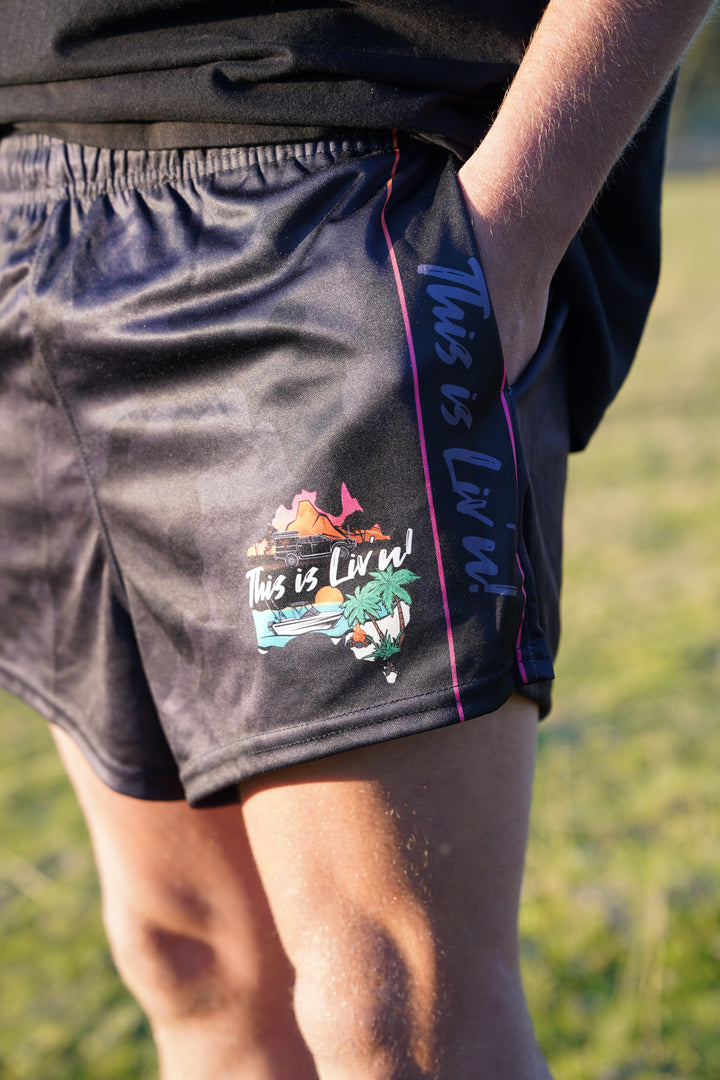 PRE SALE - ADULTS Black/Grey Camo Footy Shorts